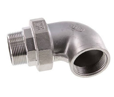 Conector de unión en ángulo de 90 grados 1 1/4'' macho R x hembra Rp Acero inoxidable Junta plana PTFE 16bar (224.8psi)