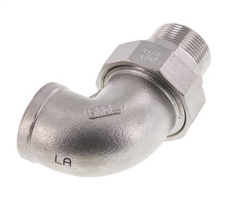 Racor de unión acodado de 90 grados 1 1/2'' macho R x hembra Rp Acero inoxidable Junta plana PTFE 16bar (224.8psi)