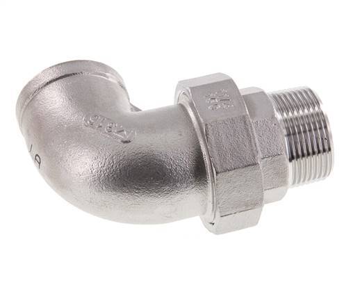 Racor de unión acodado de 90 grados 1 1/2'' macho R x hembra Rp Acero inoxidable Junta plana PTFE 16bar (224.8psi)