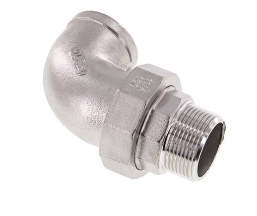 Racor de unión acodado de 90 grados 1 1/2'' macho R x hembra Rp Acero inoxidable Junta plana PTFE 16bar (224.8psi)