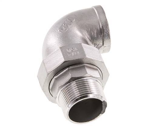 Racor de unión acodado de 90 grados 1 1/2'' macho R x hembra Rp Acero inoxidable Junta plana PTFE 16bar (224.8psi)