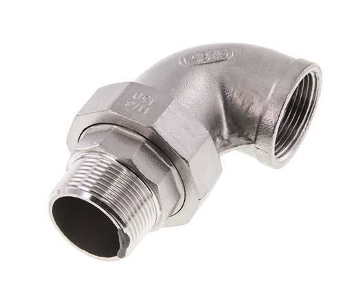 Racor de unión acodado de 90 grados 1 1/2'' macho R x hembra Rp Acero inoxidable Junta plana PTFE 16bar (224.8psi)