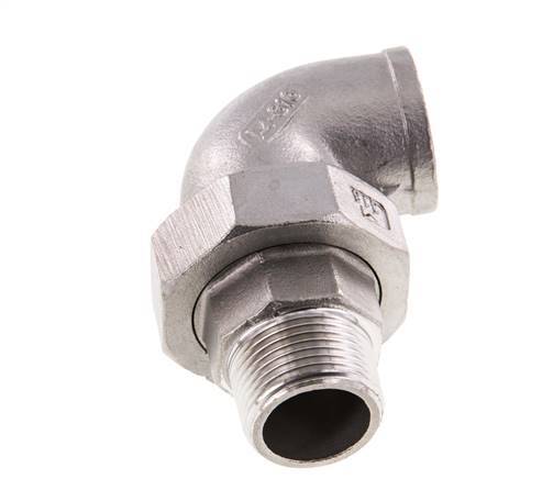 90deg Angled Union Connector 3/4'' Male R x Female Rp Stainless Steel Flat Seal PTFE 16bar (224.8psi)
