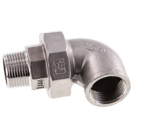 90deg Angled Union Connector 3/4'' Male R x Female Rp Stainless Steel Flat Seal PTFE 16bar (224.8psi)