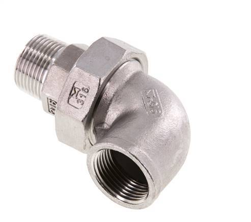 90deg Angled Union Connector 3/4'' Male R x Female Rp Stainless Steel Flat Seal PTFE 16bar (224.8psi)