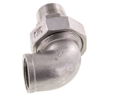 90deg Angled Union Connector 3/4'' Male R x Female Rp Stainless Steel Flat Seal PTFE 16bar (224.8psi)