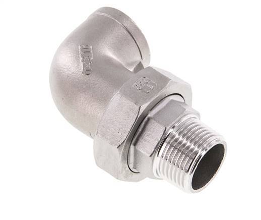 Conector de unión en ángulo de 90 grados 1'' macho R x hembra Rp Acero inoxidable Junta plana PTFE 16bar (224.8psi)