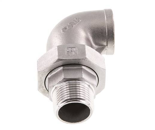 Conector de unión en ángulo de 90 grados 1'' macho R x hembra Rp Acero inoxidable Junta plana PTFE 16bar (224.8psi)