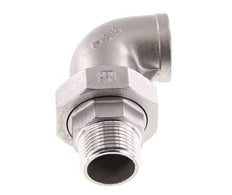 Conector de unión en ángulo de 90 grados 1'' macho R x hembra Rp Acero inoxidable Junta plana PTFE 16bar (224.8psi)