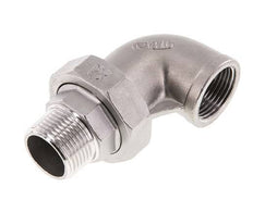 Conector de unión en ángulo de 90 grados 1'' macho R x hembra Rp Acero inoxidable Junta plana PTFE 16bar (224.8psi)