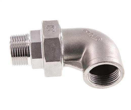 Conector de unión en ángulo de 90 grados 1'' macho R x hembra Rp Acero inoxidable Junta plana PTFE 16bar (224.8psi)