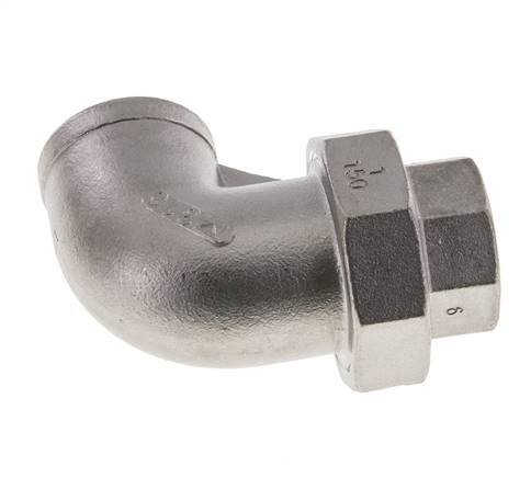 90deg Angled Union Connector Rp1'' Female Stainless Steel Flat Seal PTFE 16bar (224.8psi)