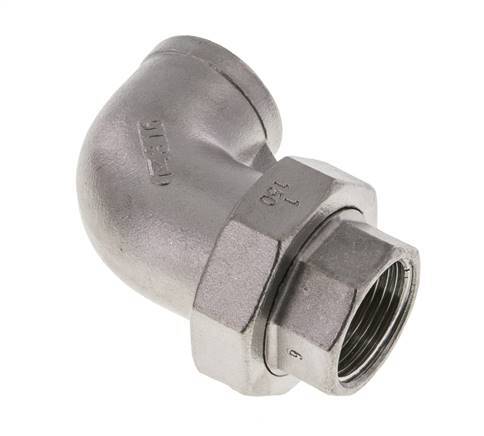 90deg Angled Union Connector Rp1'' Female Stainless Steel Flat Seal PTFE 16bar (224.8psi)
