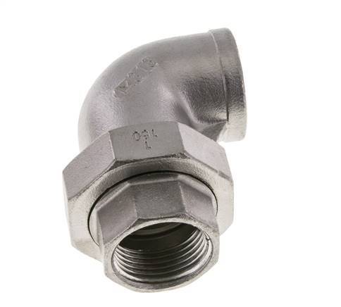 Racor de unión acodado de 90 grados Rp1'' hembra Acero inoxidable Junta plana PTFE 16bar (224.8psi)