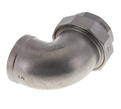 90deg Angled Union Connector Rp2'' Female Stainless Steel Flat Seal PTFE 16bar (224.8psi)