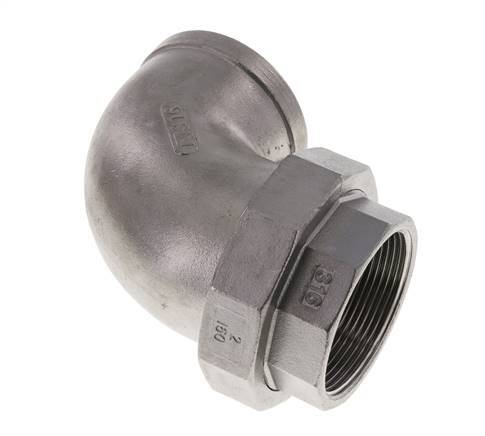 90deg Angled Union Connector Rp2'' Female Stainless Steel Flat Seal PTFE 16bar (224.8psi)