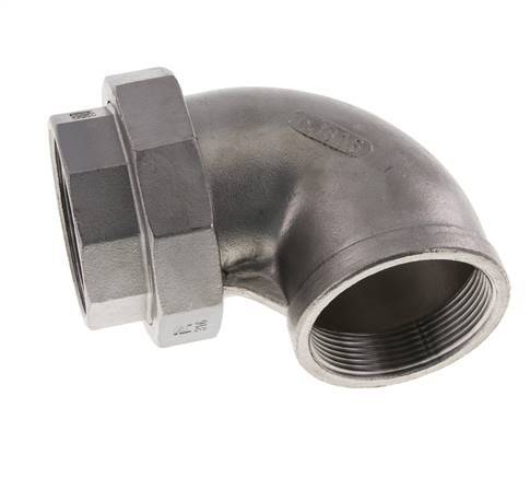 90deg Angled Union Connector Rp2'' Female Stainless Steel Flat Seal PTFE 16bar (224.8psi)