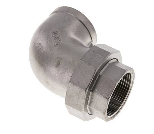 Racor de unión acodado 90deg Rp1 1/2'' Hembra Acero inoxidable Junta plana PTFE 16bar (224.8psi)