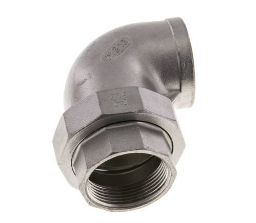 Racor de unión acodado 90deg Rp1 1/2'' Hembra Acero inoxidable Junta plana PTFE 16bar (224.8psi)