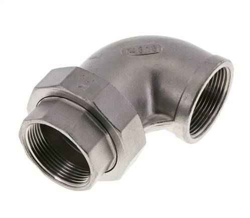 Racor de unión acodado 90deg Rp1 1/2'' Hembra Acero inoxidable Junta plana PTFE 16bar (224.8psi)