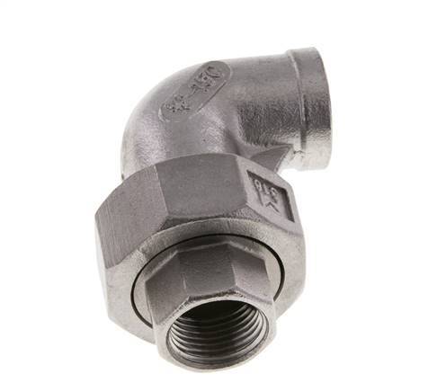 Racor de unión acodado 90deg Rp3/8'' Hembra Acero inoxidable Junta plana PTFE 16bar (224.8psi)