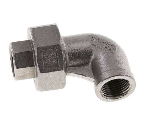 Racor de unión acodado 90deg Rp3/8'' Hembra Acero inoxidable Junta plana PTFE 16bar (224.8psi)