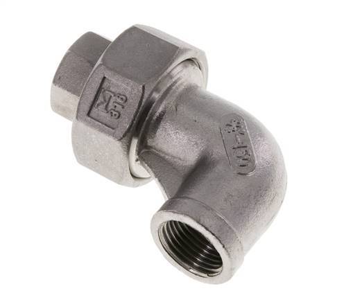 Racor de unión acodado 90deg Rp3/8'' Hembra Acero inoxidable Junta plana PTFE 16bar (224.8psi)