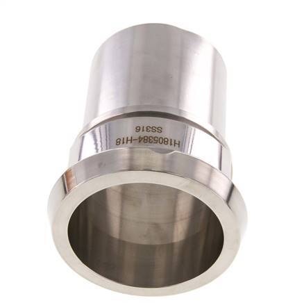 DIN 11851 Accesorio sanitario (lácteo) Cono de 86 mm x pilar de manguera de 65 mm (2 1/2 pulgadas) Collarín de seguridad de acero inoxidable