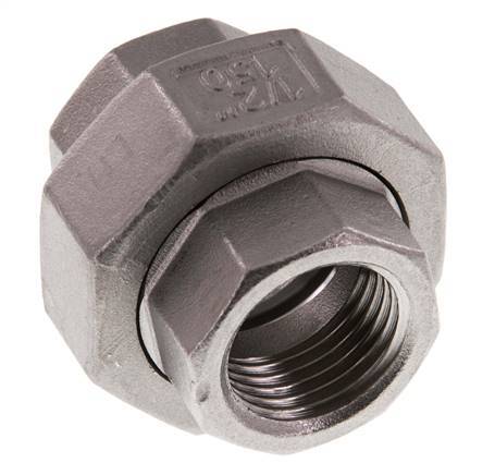 Union Straight Connector Rp1/2'' Female Stainless Steel Flat Seal PTFE 16bar (224.8psi)