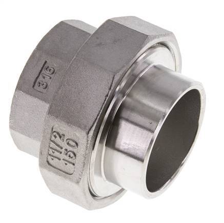 Union Straight Connector Rp1 1/2'' Female x 48.3mm Weld End Stainless Steel Conical Seal 16bar (224.8psi)