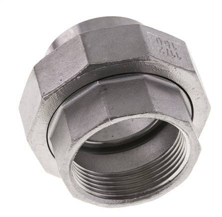 Union Straight Connector Rp1 1/2'' Female x 48.3mm Weld End Stainless Steel Flat Seal PTFE 150bar (2107.5psi)