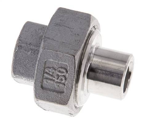 Unión Conector Recto Rp1/4'' Hembra x 13.5mm Extremo Soldar Acero Inoxidable Junta Plana PTFE 150bar (2107.5psi)