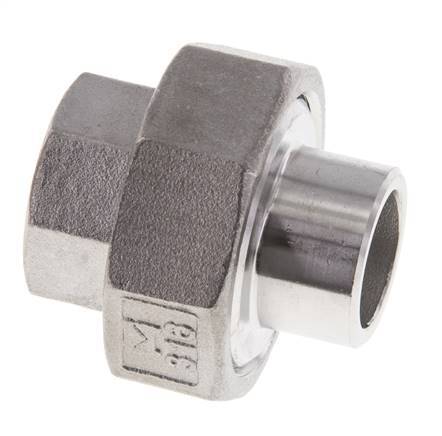 Union Straight Connector Rp1/2'' Female x 21.3mm Weld End Stainless Steel Flat Seal PTFE 150bar (2107.5psi)