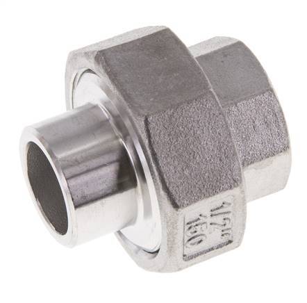 Union Straight Connector Rp1/2'' Female x 21.3mm Weld End Stainless Steel Flat Seal PTFE 150bar (2107.5psi)