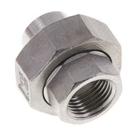 Union Straight Connector Rp1/2'' Female x 21.3mm Weld End Stainless Steel Flat Seal PTFE 150bar (2107.5psi)