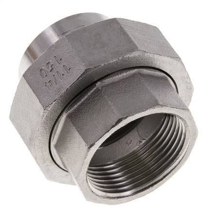 Unión Conector Recto Rp1 1/4'' Hembra x 42.4mm Extremo Soldar Acero Inoxidable Junta Plana PTFE 150bar (2107.5psi)