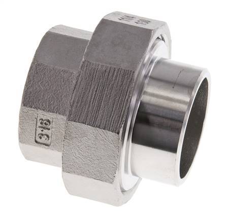 Unión Conector Recto Rp1 1/4'' Hembra x 42.4mm Extremo Soldar Acero Inoxidable Junta Plana PTFE 150bar (2107.5psi)