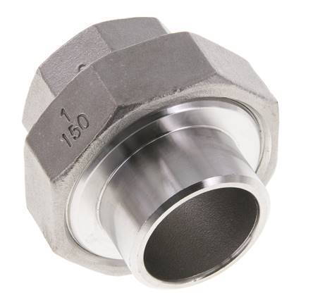 Racor recto de unión Rp1'' Hembra x 33,7mm Extremo para soldar Acero inoxidable Junta plana PTFE 150bar (2107,5psi)