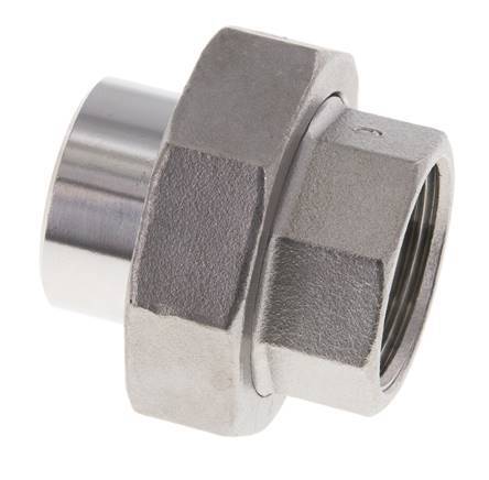 Racor recto de unión Rp1'' Hembra x 33,7mm Extremo para soldar Acero inoxidable Junta plana PTFE 150bar (2107,5psi)
