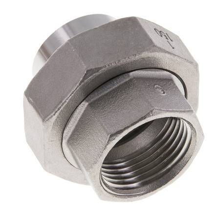 Racor recto de unión Rp1'' Hembra x 33,7mm Extremo para soldar Acero inoxidable Junta plana PTFE 150bar (2107,5psi)