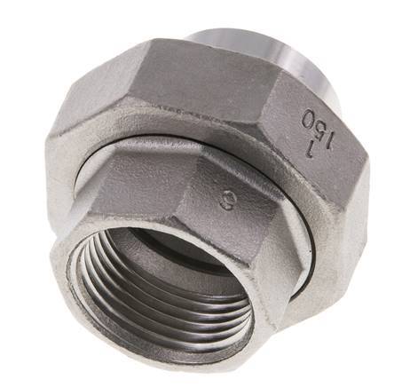 Racor recto de unión Rp1'' Hembra x 33,7mm Extremo para soldar Acero inoxidable Junta plana PTFE 150bar (2107,5psi)