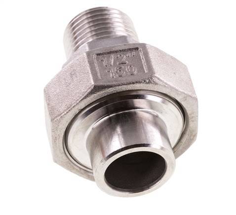 Racor recto de unión R1/2'' Macho x 21,3 mm Extremo para soldar Junta cónica de acero inoxidable 16bar (224,8psi)