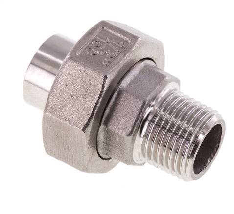 Racor recto de unión R1/2'' Macho x 21,3 mm Extremo para soldar Junta cónica de acero inoxidable 16bar (224,8psi)