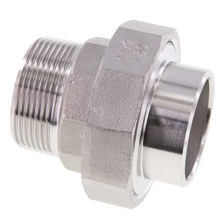 Racor recto de unión R1 1/2'' Macho x 48,3mm Extremo para soldar Junta cónica de acero inoxidable 16bar (224,8psi)