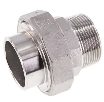 Racor recto de unión R1 1/2'' Macho x 48,3mm Extremo para soldar Acero inoxidable Junta plana PTFE 16bar (224,8psi)