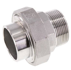 Racor recto de unión R1 1/2'' Macho x 48,3mm Extremo para soldar Acero inoxidable Junta plana PTFE 16bar (224,8psi)
