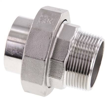 Racor recto de unión R1 1/2'' Macho x 48,3mm Extremo para soldar Acero inoxidable Junta plana PTFE 16bar (224,8psi)