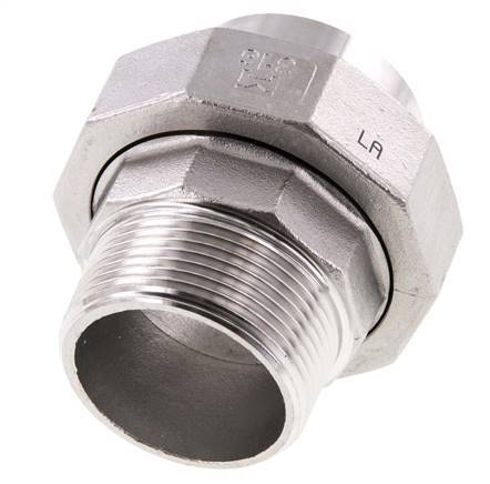 Racor recto de unión R1 1/2'' Macho x 48,3mm Extremo para soldar Acero inoxidable Junta plana PTFE 16bar (224,8psi)