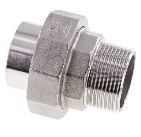 Racor recto de unión R1 1/4'' Macho x 42,4mm Extremo para soldar Acero inoxidable Junta plana PTFE 16bar (224,8psi)