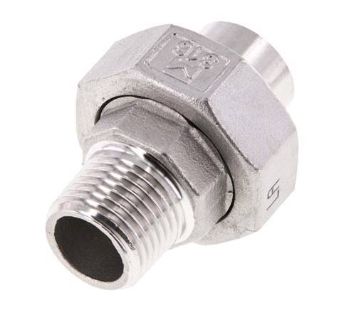 Racor recto de unión R1/2'' Macho x 21,3mm Extremo para soldar Acero inoxidable Junta plana PTFE 16bar (224,8psi)